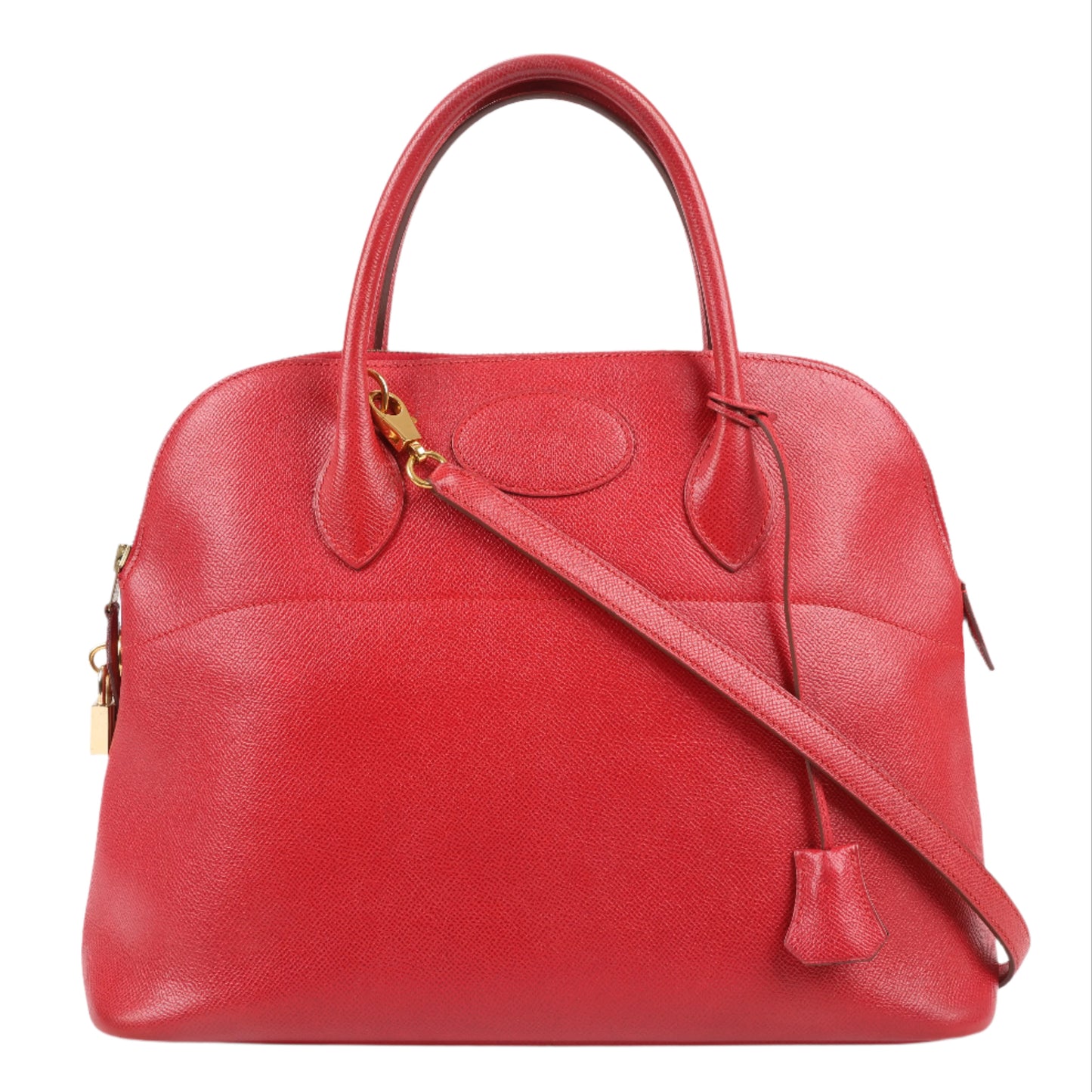 HERMES Bolide 35 Cushbell Rouge vif Gold Metal Fittings Handbag ○W:1993