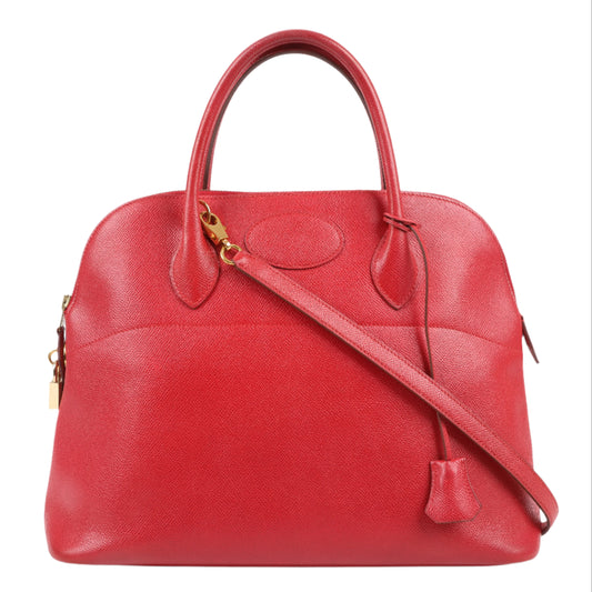 HERMES Bolide 35 Cushbell Rouge vif Gold Metal Fittings Handbag ○W:1993