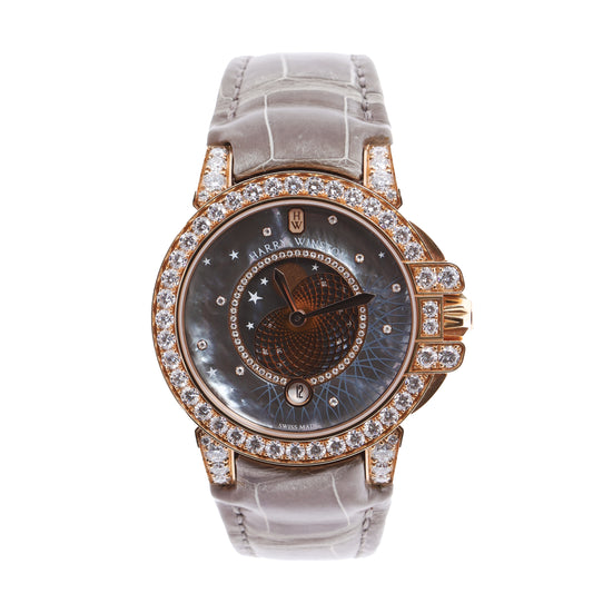 Montre Harry Winston Ocean Moon Phase OCEQMP36RR026 en cuir de crocodile x RG QZ, cadran nacre 36 mm