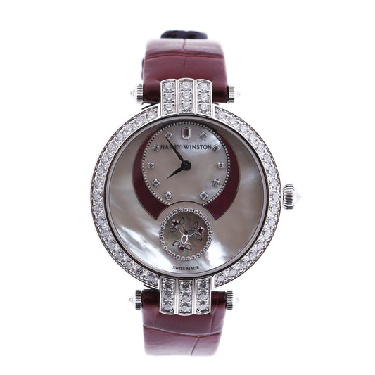 Montre Harry Winston Premier Diamond Second PRNASS36WW001 en cuir de crocodile x WG AT, cadran nacre, 36 mm