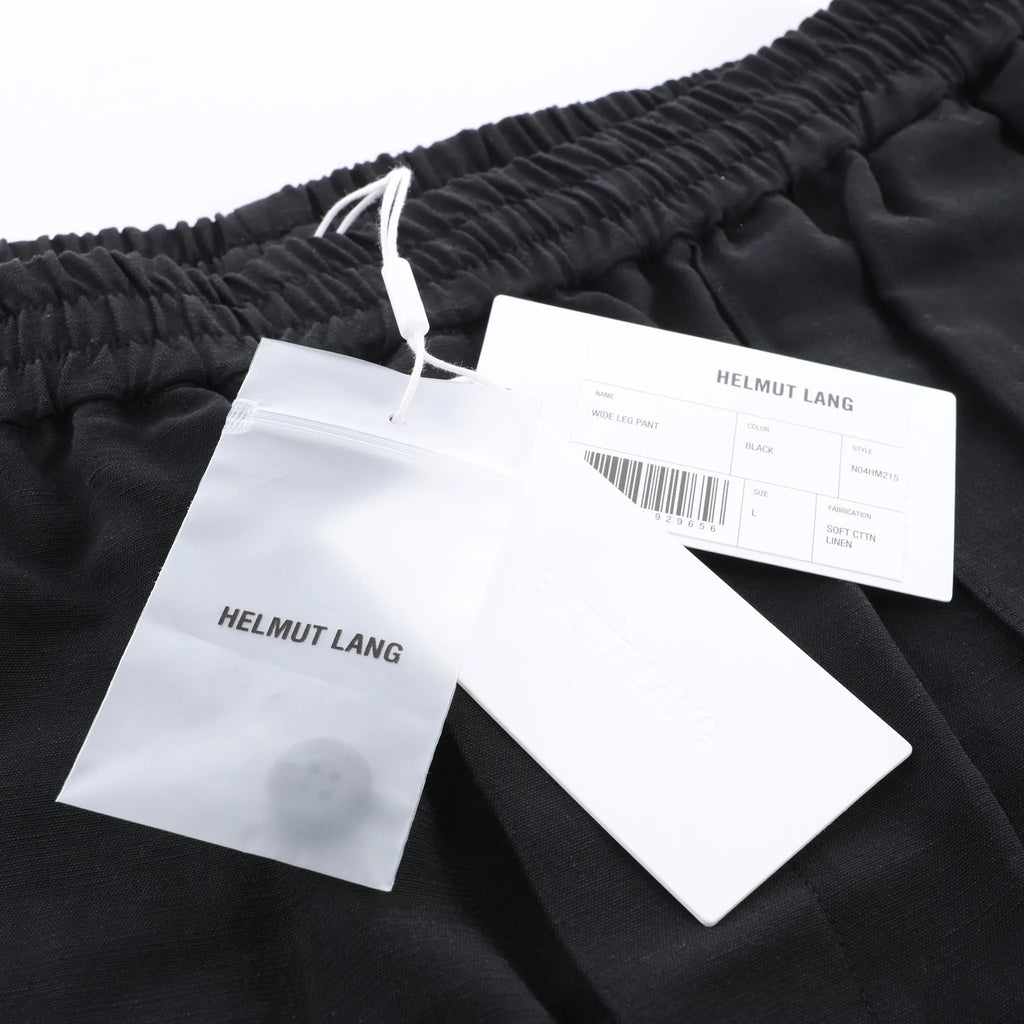 Helmut Lang Cotton x Linen Wide Leg Pants in Black, Size L