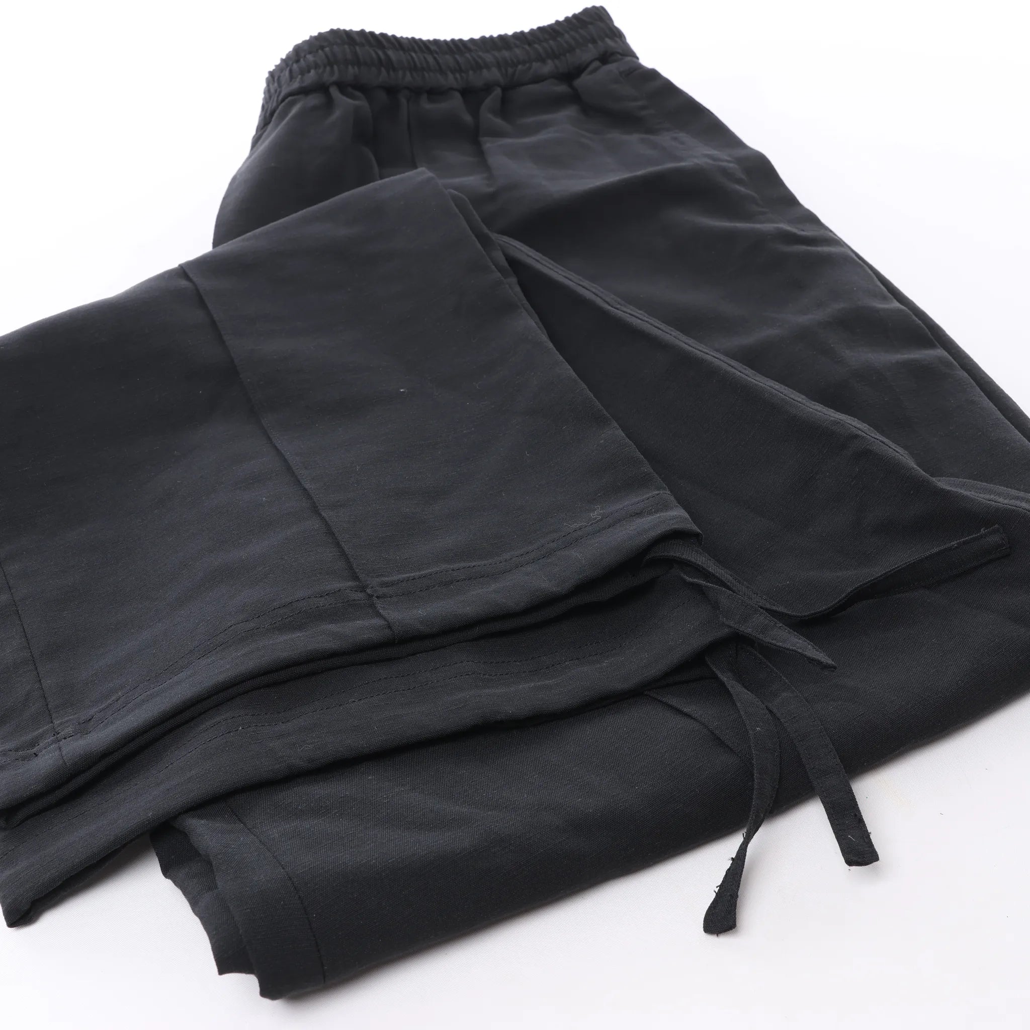 Helmut Lang Cotton x Linen Wide Leg Pants in Black, Size L