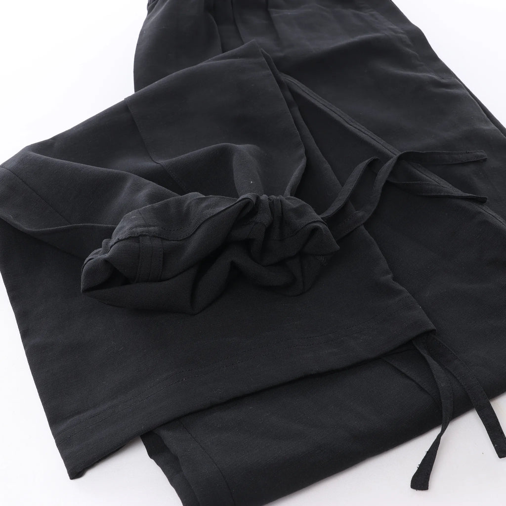 Helmut Lang Cotton x Linen Wide Leg Pants in Black, Size L