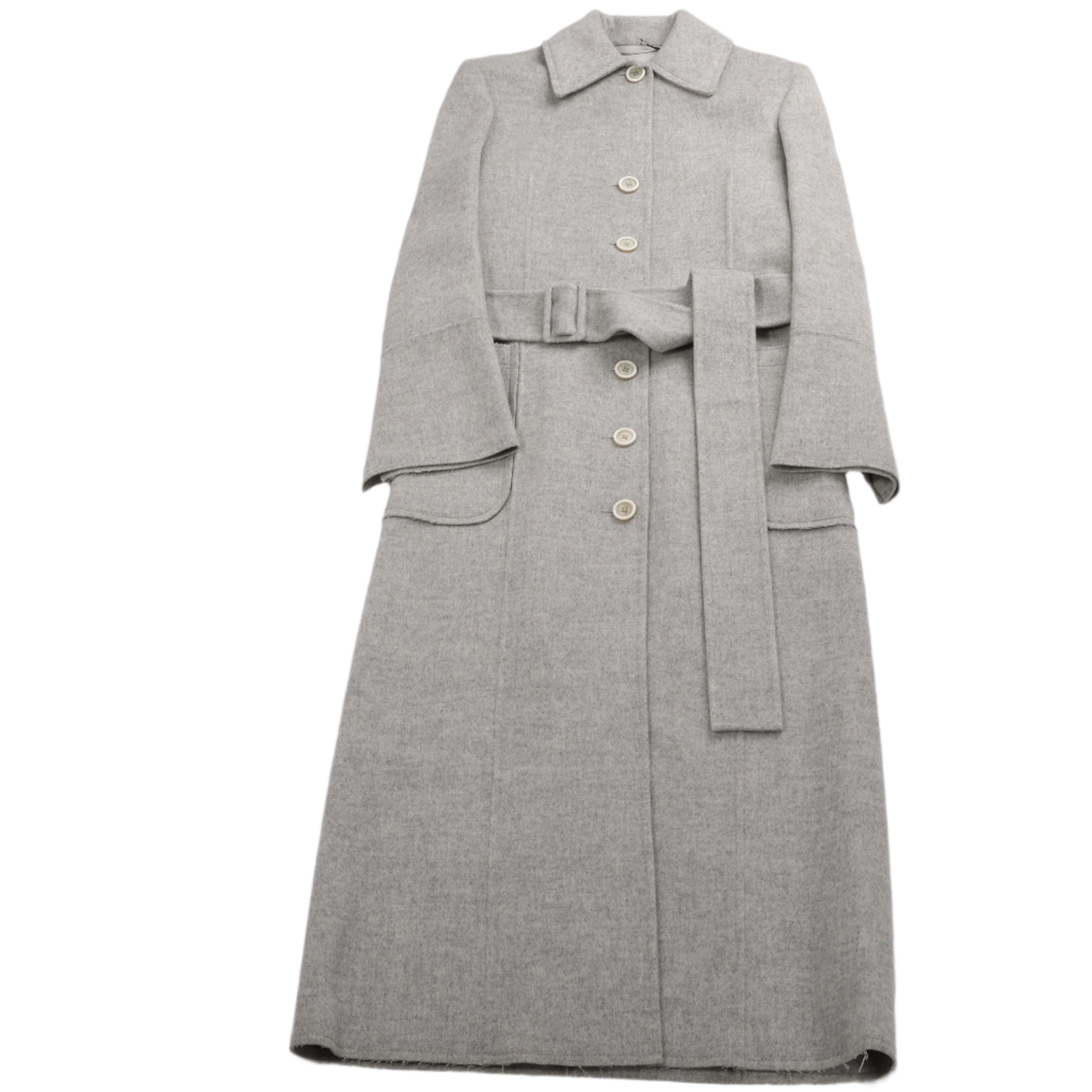 土井様 Double Faced Grey Wool Belted Coat Helmut Lang Double-Face Wool