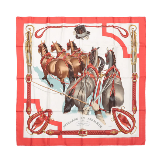 Hermès Carré 90 "ATTELAGE EN ARBALETE" Silk handkerchief in Red