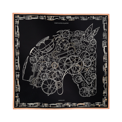 Carré Hermès Carré 90 « Complication équestre » 100 % soie noir