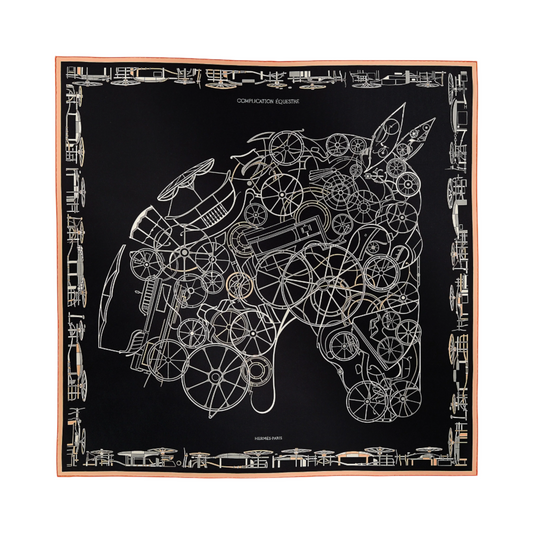 Carré Hermès Carré 90 « Complication équestre » 100 % soie noir