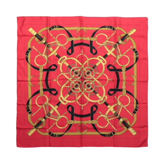 Hermès Carré 90 " Eperon d'or" Mouchoir en soie en Rouge
