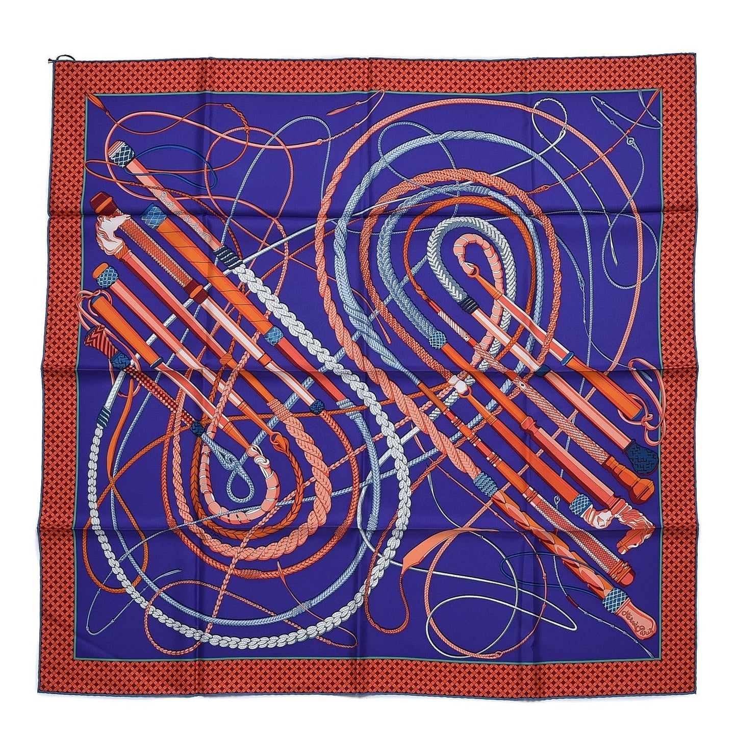 Hermès Carré 90 Fouets et Badines" 100% Silk Scarf in Purple