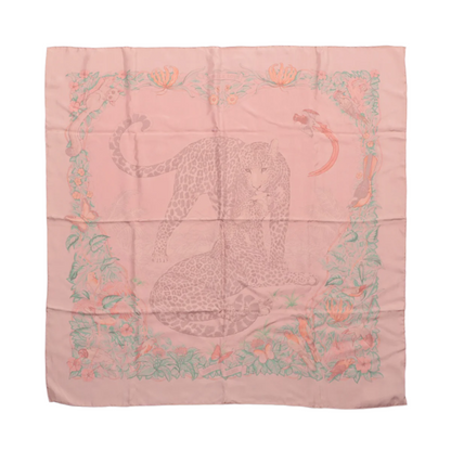Hermès Carré 90 "JUNGLE LOVE" 100% Silk Scarf in Pink