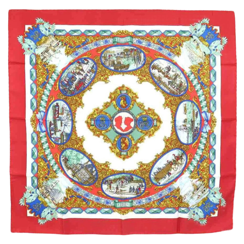 Hermès Carré 90 "L’ENTENTE CORDIALE" Silk handkerchief in Red