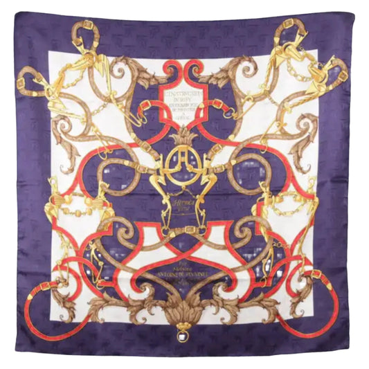 Hermès Carré 90 " L'INSTRVCTION DV ROY " Mouchoir en soie bleu marine