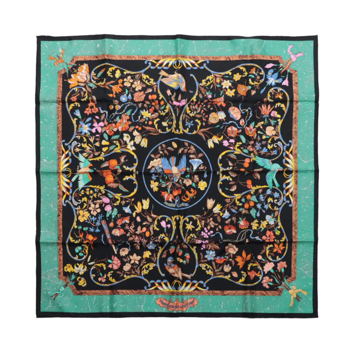 Hermès Carré 90 "PIERRES d' ORIENT et d' OCCIDENT" 100% Silk Scarf in Black x Green
