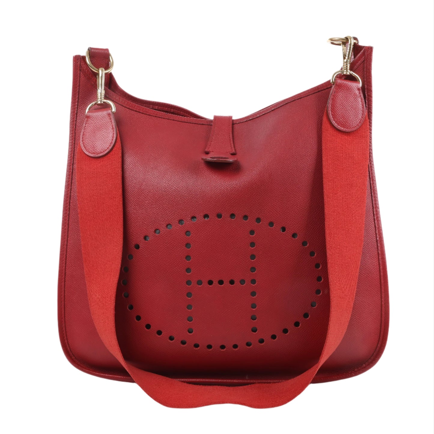 Red handbag with a gold clasp on a white background