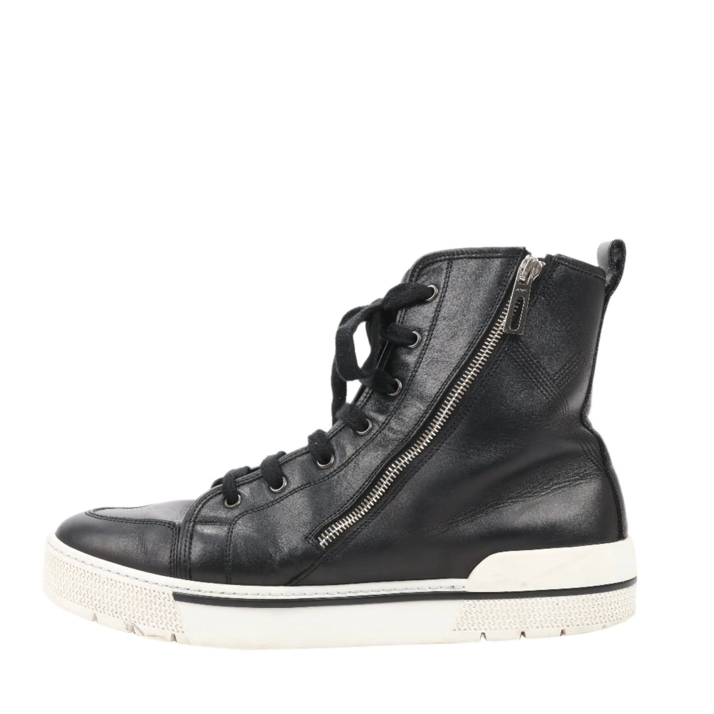 Baskets montantes en cuir Hermès à fermeture éclair latérale, noires, pointure 42 (UE) 182355ZH