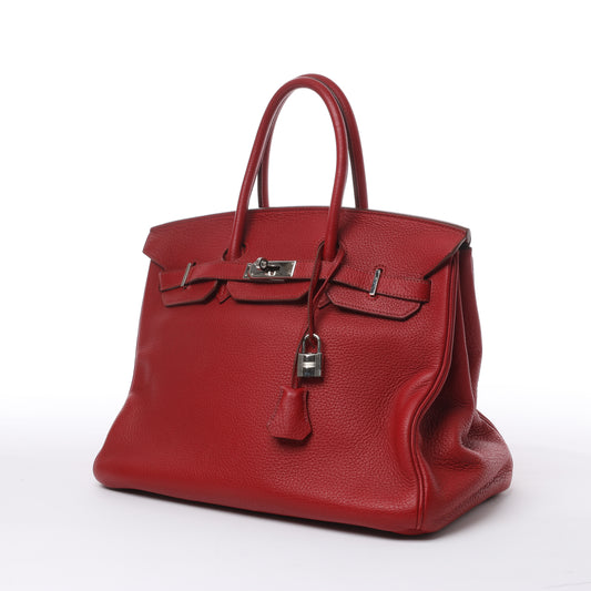 HERMES Birkin 35 Taurillon Clémence Rouge Garance Garnitures en métal argenté □M: 2009