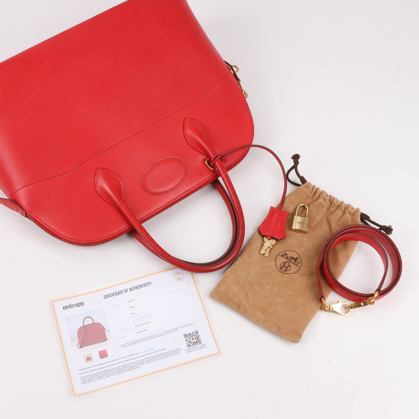 HERMES Bolide 35 Box Leather in Rouge Vif Gold Metal Fittings ○W:1993