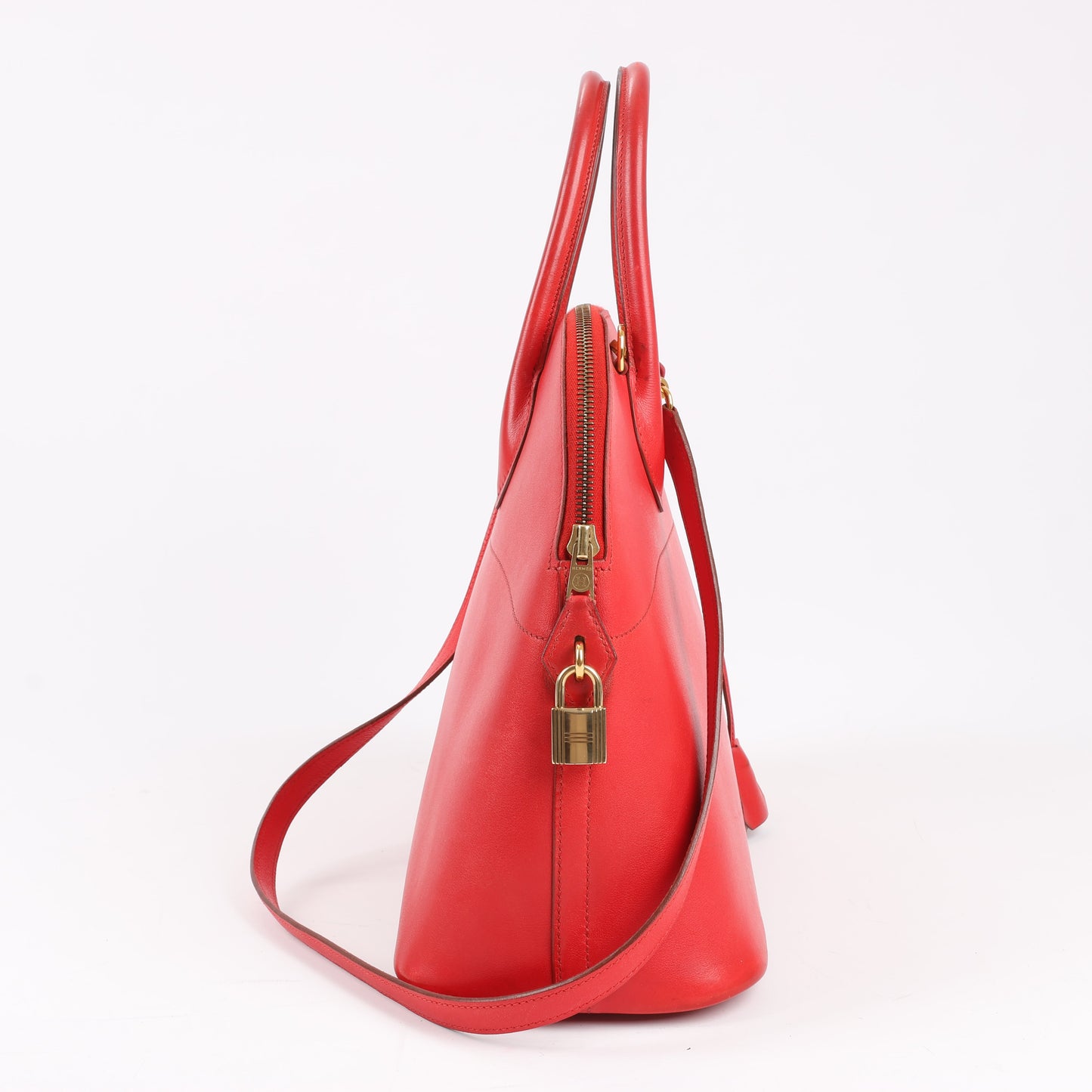 HERMES Bolide 35 Box Leather in Rouge Vif Gold Metal Fittings ○W:1993