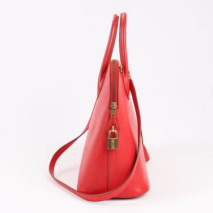HERMES Bolide 35 Box Leather in Rouge Vif Gold Metal Fittings ○W:1993