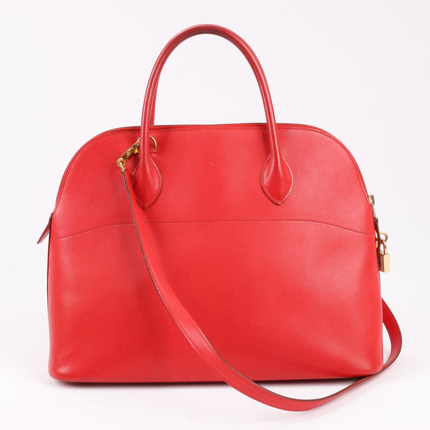 HERMES Bolide 35 Box Leather in Rouge Vif Gold Metal Fittings ○W:1993