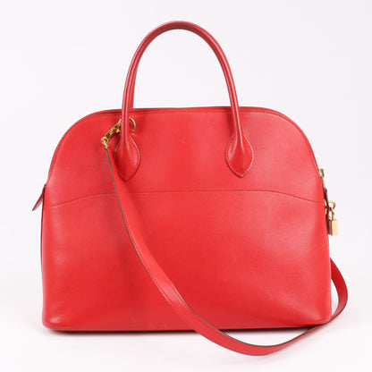HERMES Bolide 35 Box Leather in Rouge Vif Gold Metal Fittings ○W:1993