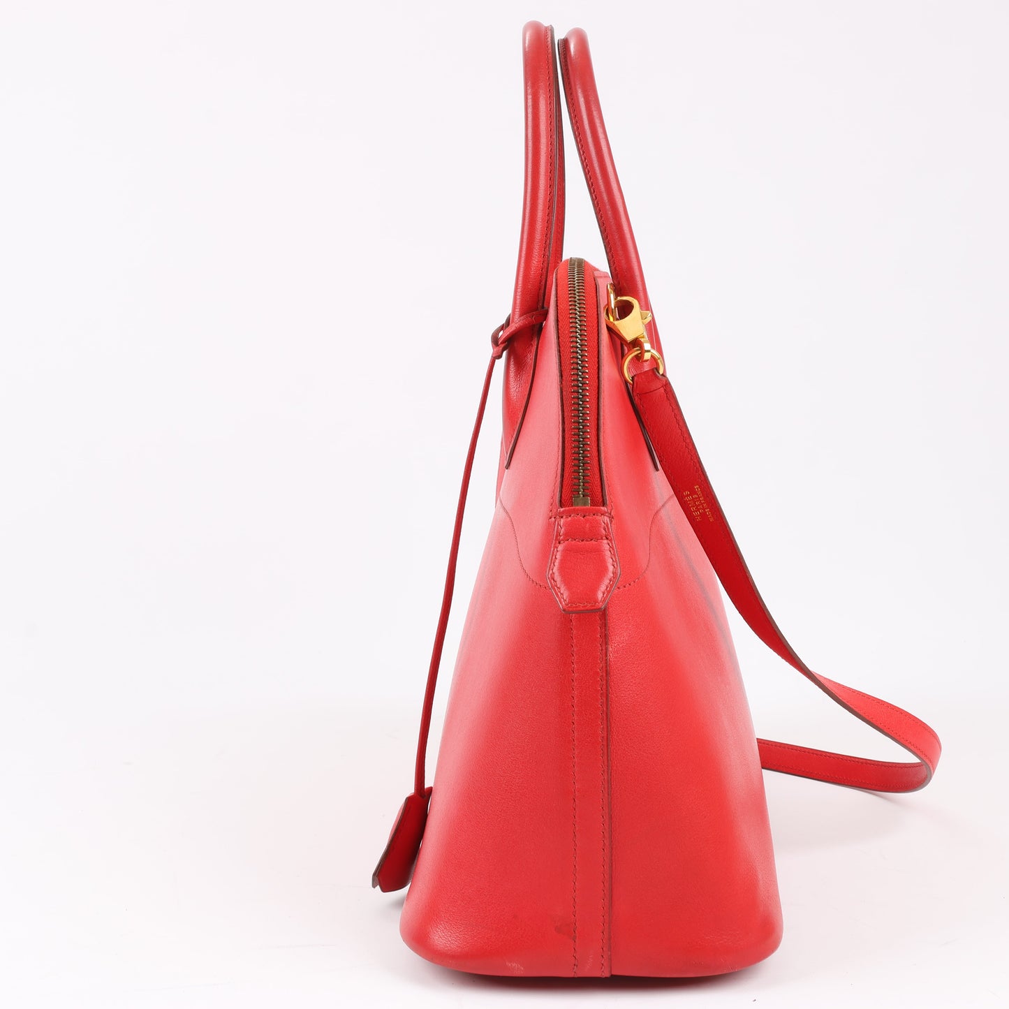 HERMES Bolide 35 Box Leather in Rouge Vif Gold Metal Fittings ○W:1993