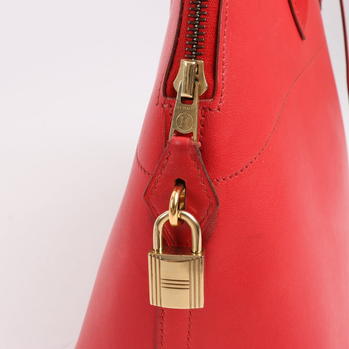 HERMES Bolide 35 Box Leather in Rouge Vif Gold Metal Fittings ○W:1993