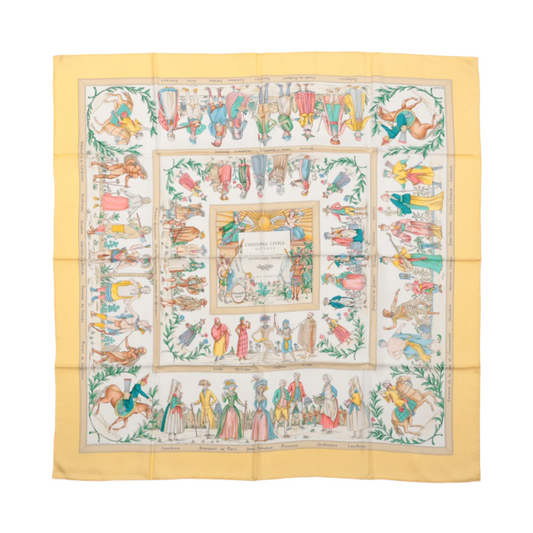 Hermès Carré 90 "COSTUMES CIVILS ACTUELS" Foulard 100% Soie en Beige