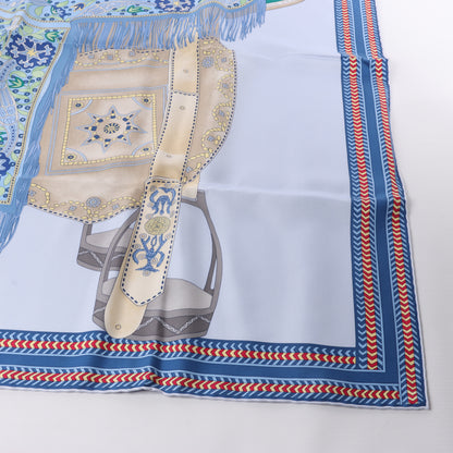 Hermès Carré 90 "Selle des Steppes" 100% Silk Scarf in Blue