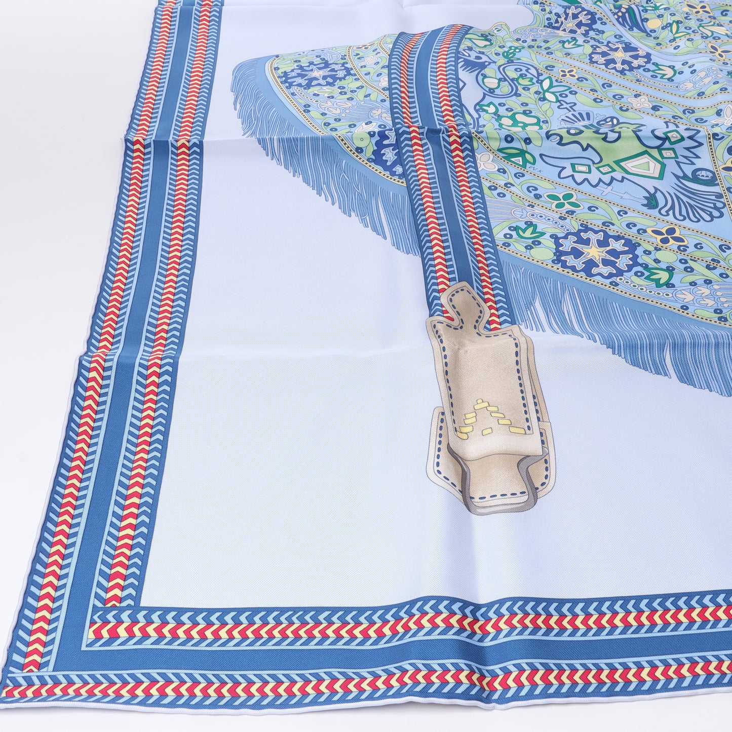 Hermès Carré 90 "Selle des Steppes" 100% Silk Scarf in Blue