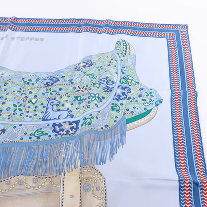Hermès Carré 90 "Selle des Steppes" 100% Silk Scarf in Blue