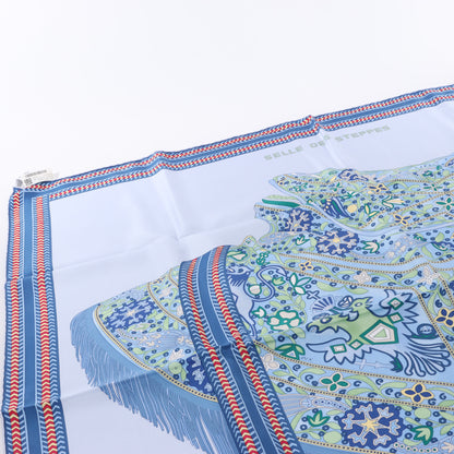 Hermès Carré 90 "Selle des Steppes" 100% Silk Scarf in Blue