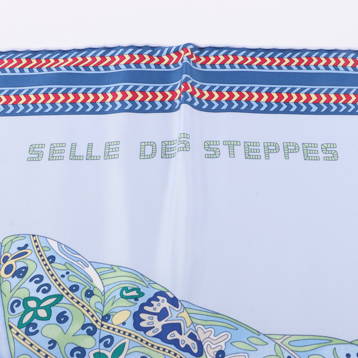 Hermès Carré 90 "Selle des Steppes" 100% Silk Scarf in Blue