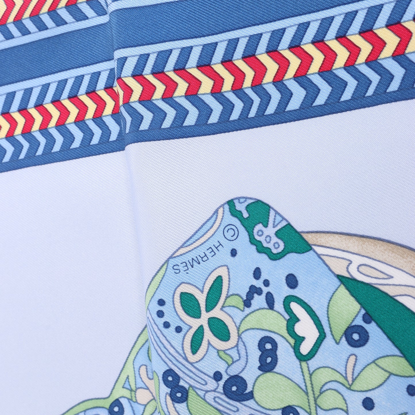 Hermès Carré 90 "Selle des Steppes" 100% Silk Scarf in Blue