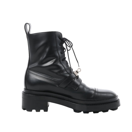 Hermes Funk Lederstiefelette Kelly Metal Fittings in Schwarz, Größe 38,5 EU