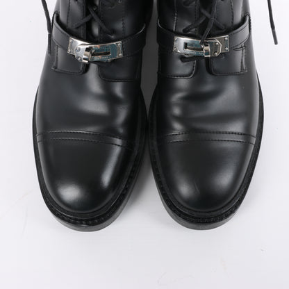 Hermes Funk Leather Ankle Boots Kelly Metal Fittings in Black, Size 38.5 EU