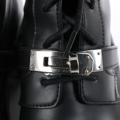 Hermes Funk Leather Ankle Boots Kelly Metal Fittings in Black, Size 38.5 EU
