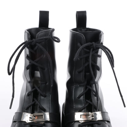 Hermes Funk Leather Ankle Boots Kelly Metal Fittings in Black, Size 38.5 EU