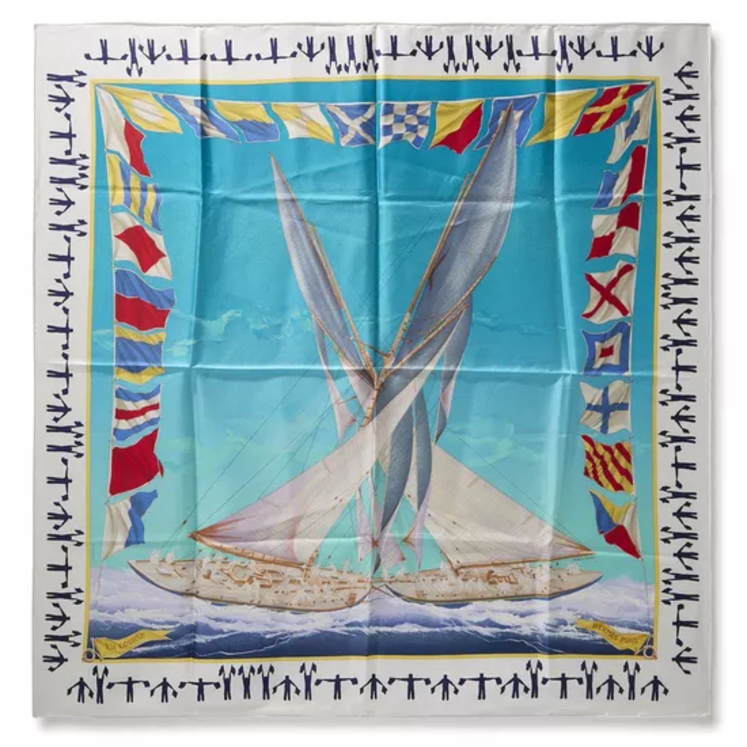 Hermès Carré 90 "En Course" Silk handkerchief in Blue