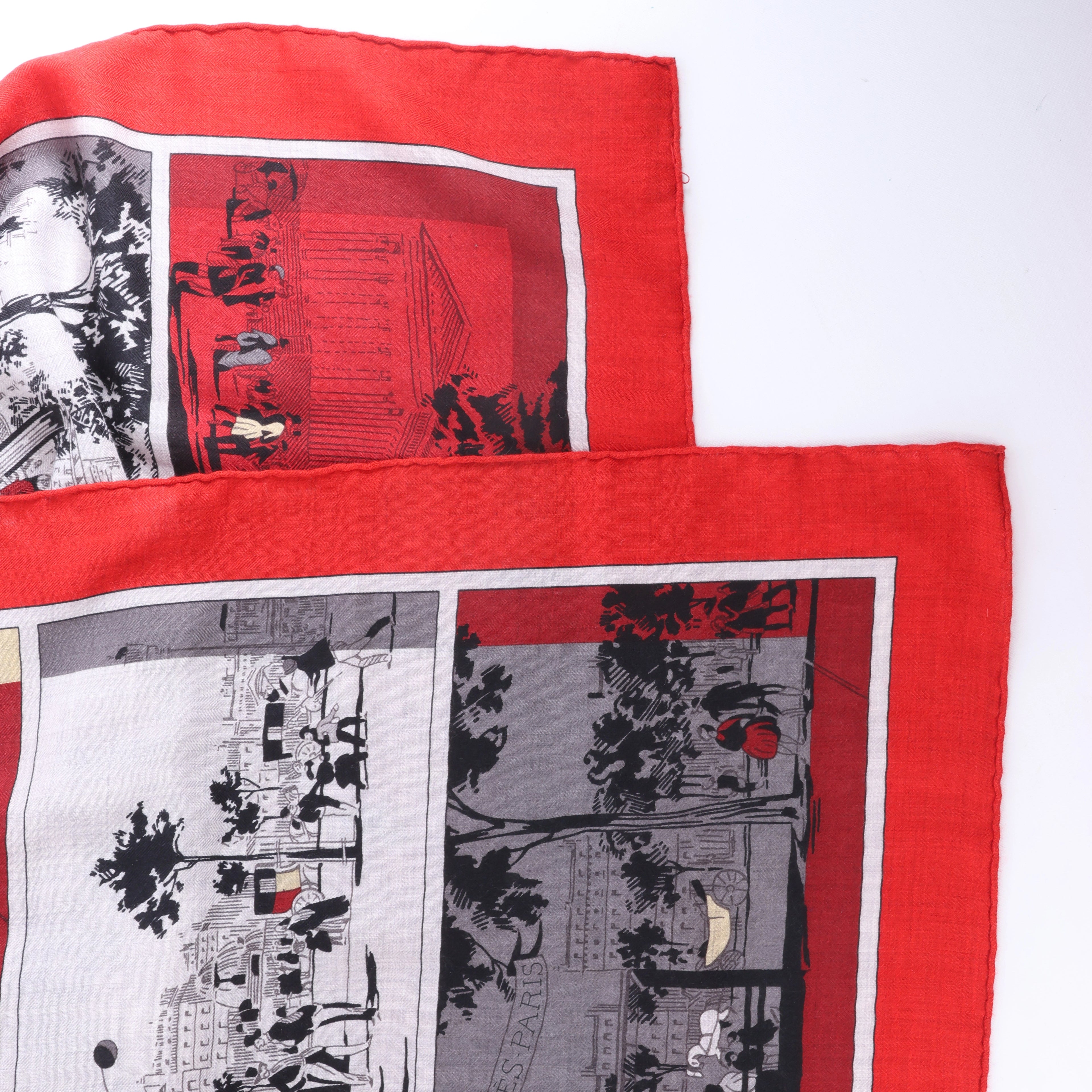 Bufanda Hermès Carré Géant "L'INSTRUCTION DUROY" de cachemir y seda en azul marino x rojo