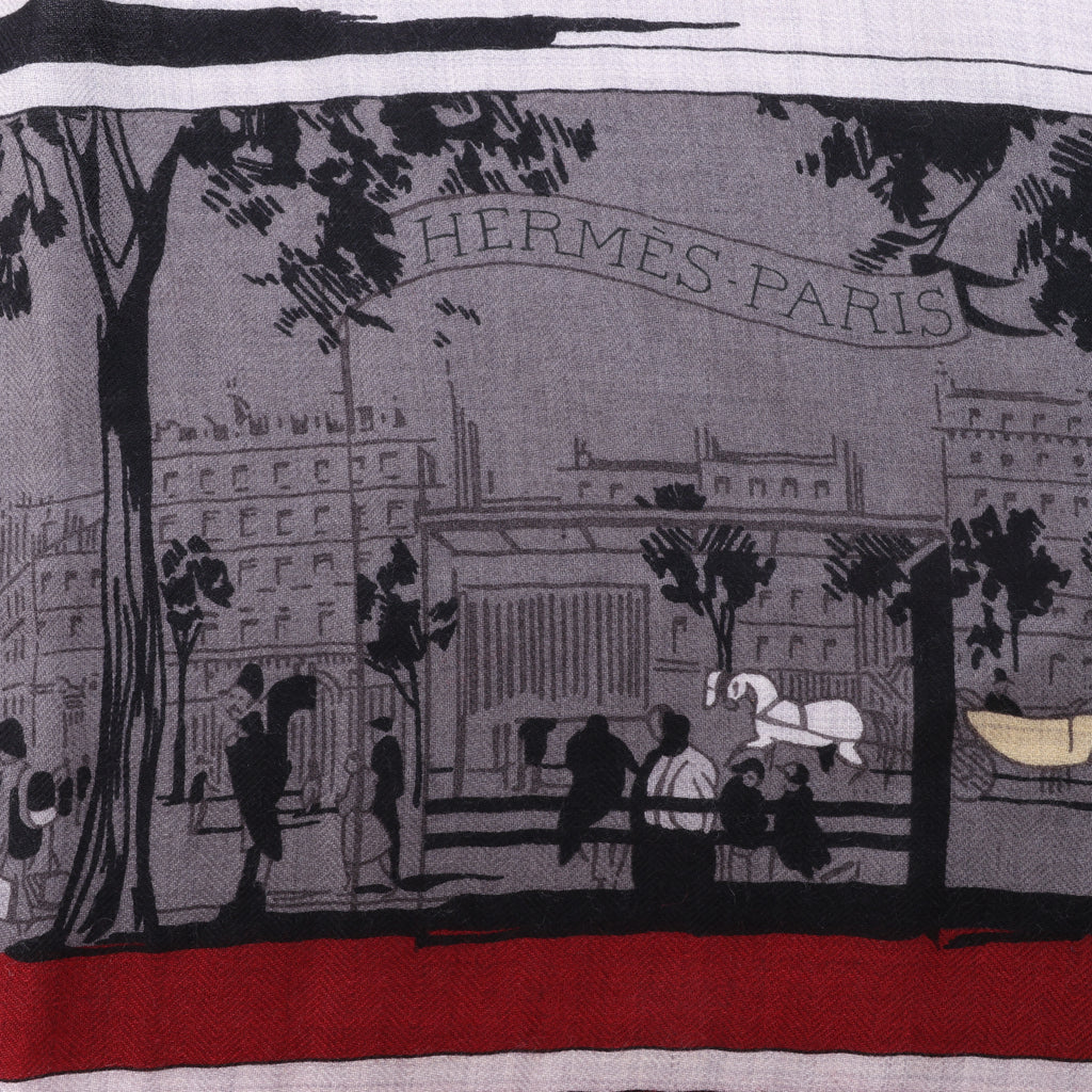 Bufanda Hermès Carré Géant "L'INSTRUCTION DUROY" de cachemir y seda en azul marino x rojo