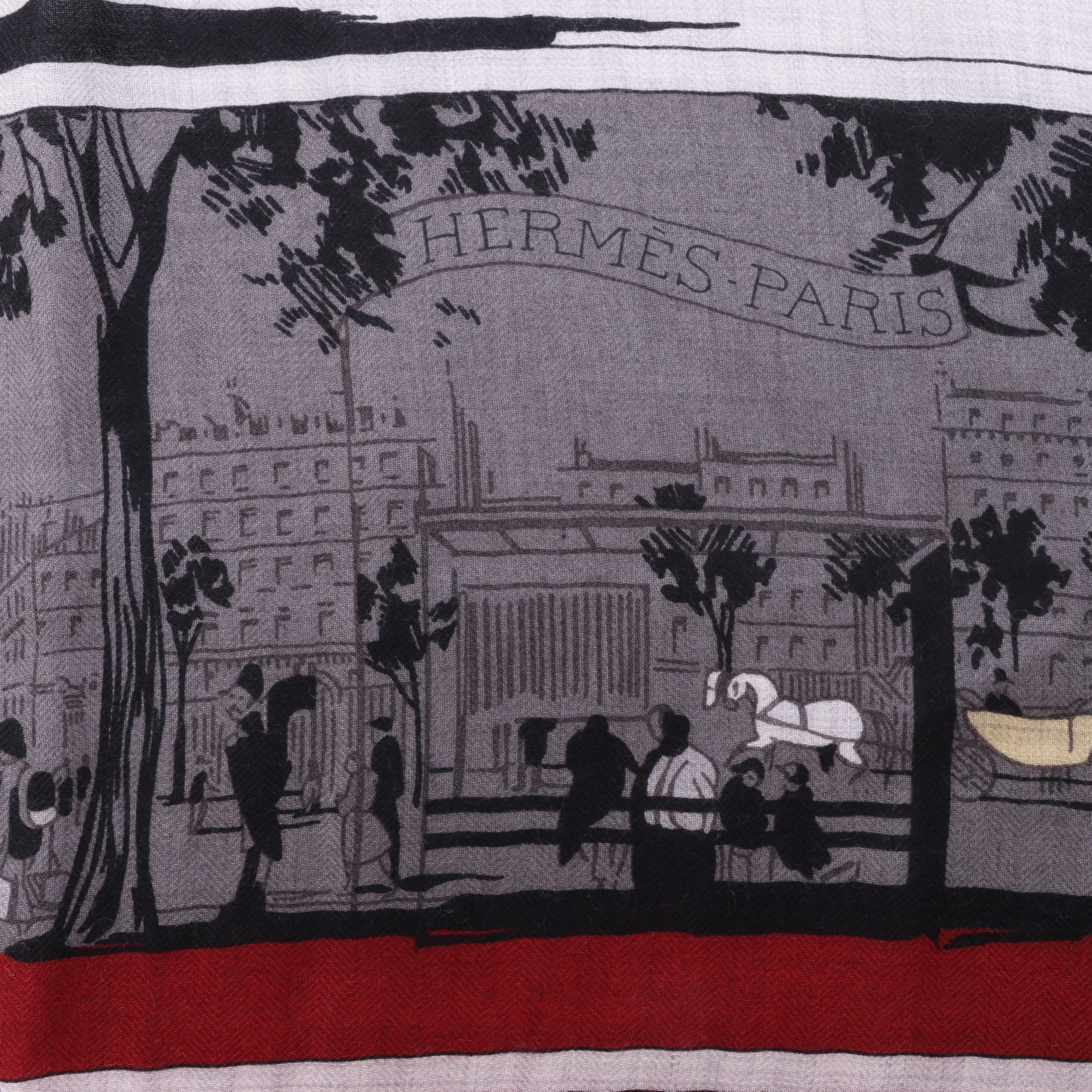 Bufanda Hermès Carré Géant "L'INSTRUCTION DUROY" de cachemir y seda en azul marino x rojo