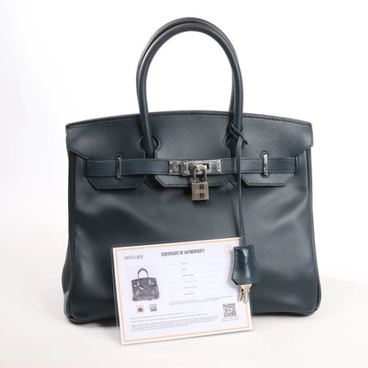 HERMES Birkin 30 Le Tournay Veau Epsom Handbag in Navy Blue □D: 2000