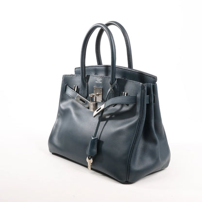 HERMES Birkin 30 Le Tournay Veau Epsom Handbag in Navy Blue □D: 2000