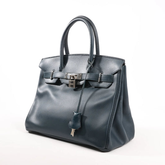 HERMES Birkin 30 Le Tournay Veau Epsom Handbag in Navy Blue □D: 2000