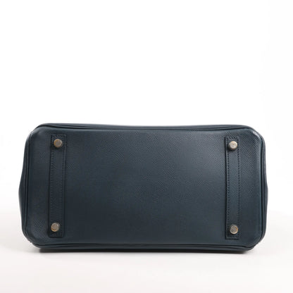 HERMES Birkin 30 Le Tournay Veau Epsom Handbag in Navy Blue □D: 2000