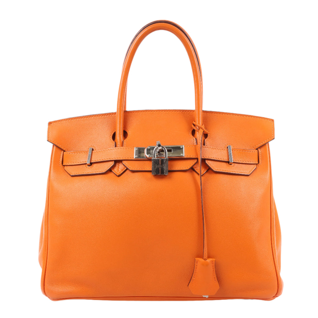 HERMES Birkin 30 Veau Swift Orange Silver Metal Fittings Handbag □J: 2006