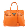HERMES Birkin 30 Veau Swift Orange Silver Metal Fittings Handbag □J: 2006
