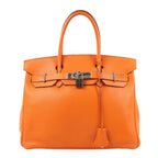 HERMES Birkin 30 Veau Swift Orange Silver Metal Fittings Handbag □J: 2006
