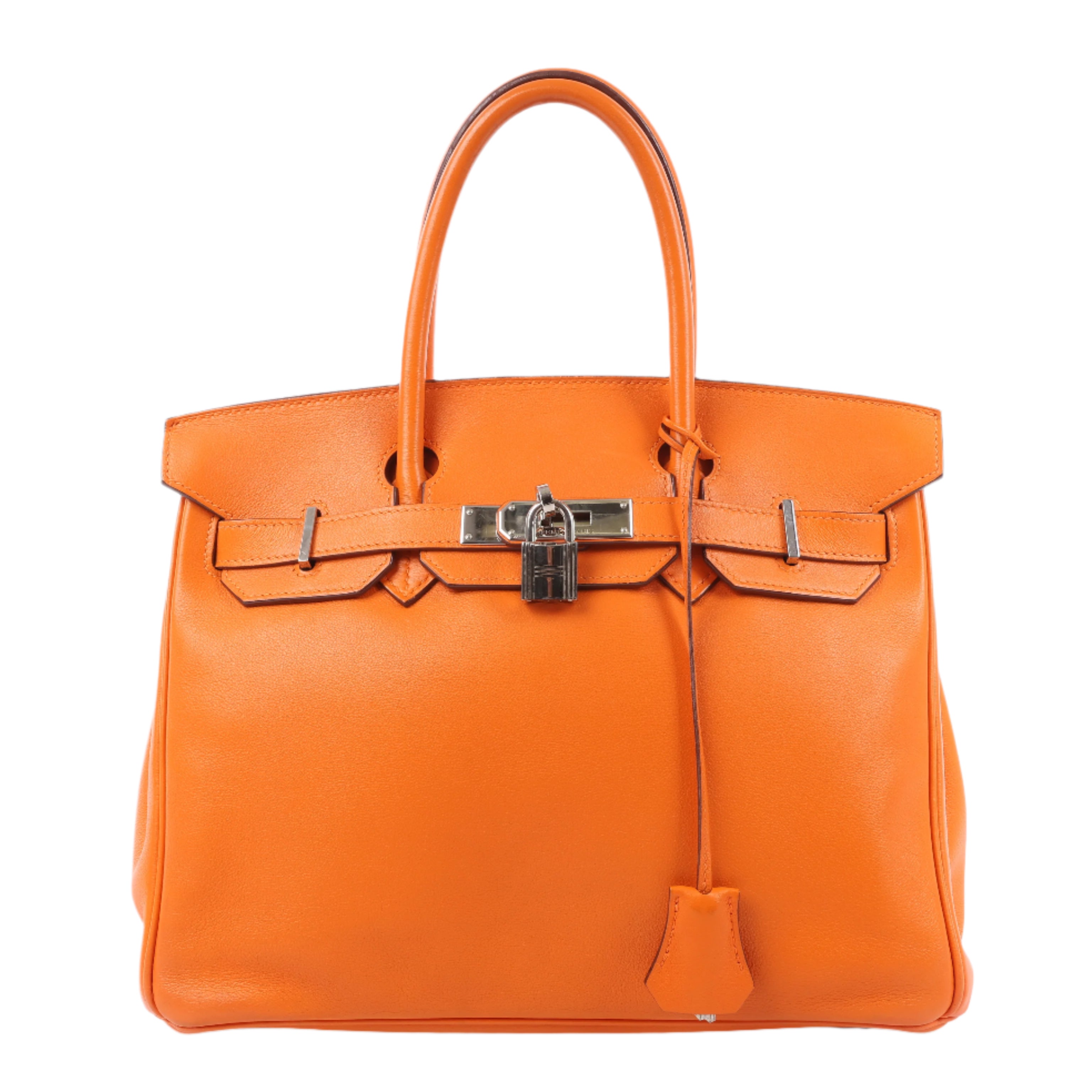 HERMES Birkin 30 Veau Swift Orange Silver Metal Fittings Handbag □J: 2006